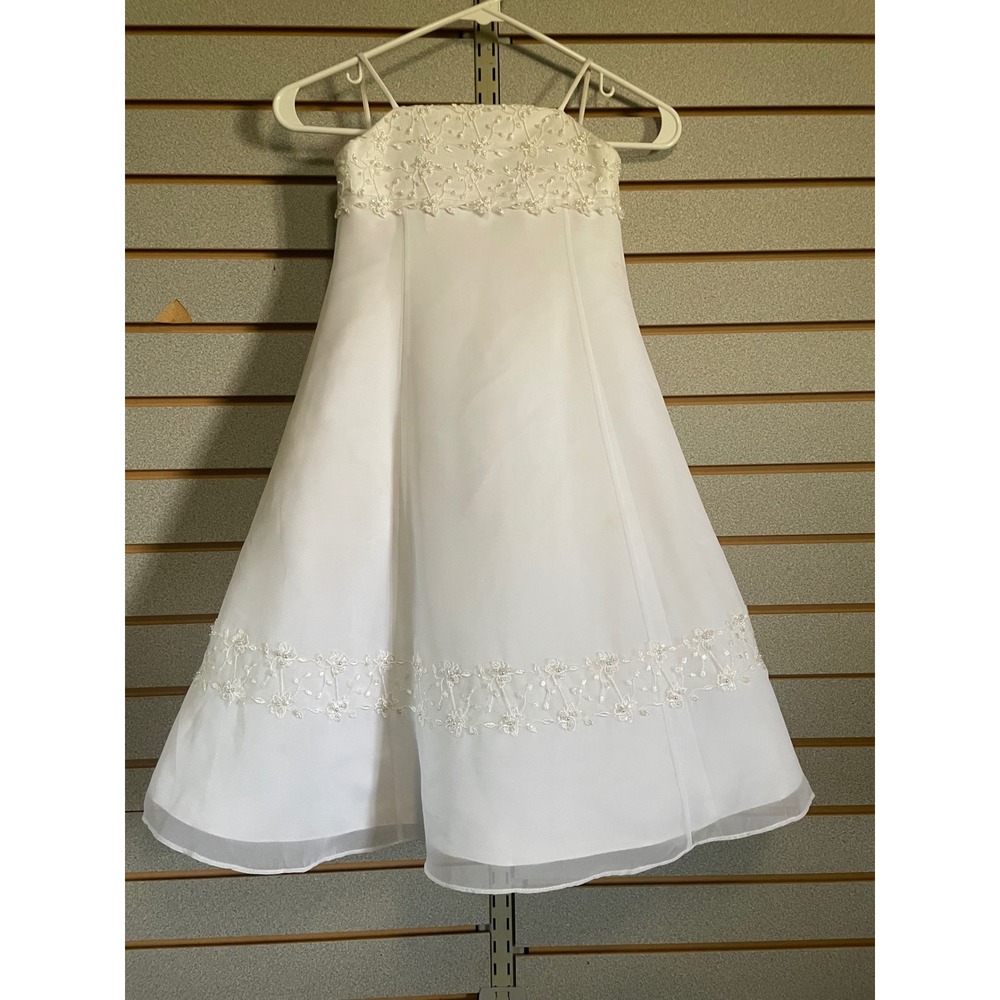 David's‎ Bridal White Flower Girl Dress Size 3 Beaded Formal Party - Picture 1 of 8
